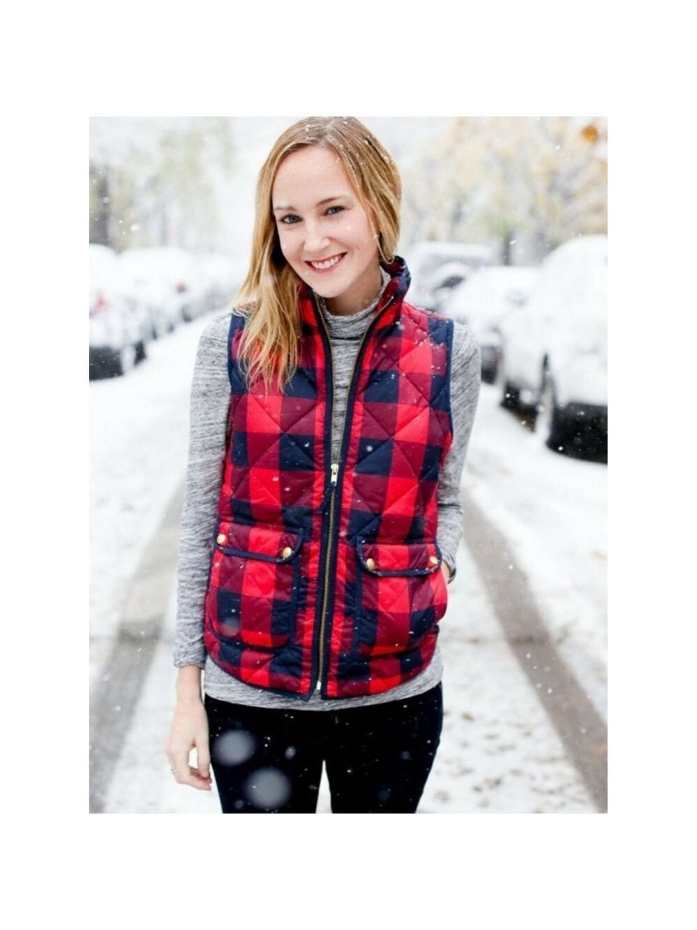 J.Crew Buffalo Plaid Excursion Preppy Puffy Vest Signature Tartan Red/Navy XS - Picture 4 of 8